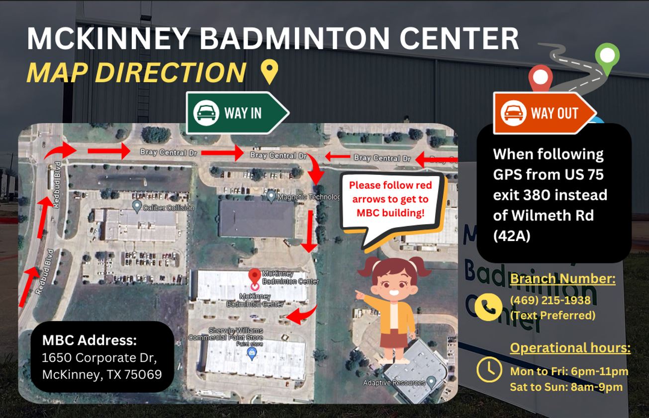 McKinney Badminton Center Road Map