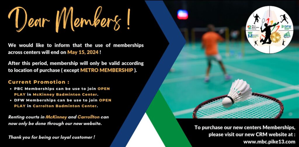 MEMBERSHIP ACROSS CENTERS END ON MAY 15, 2024